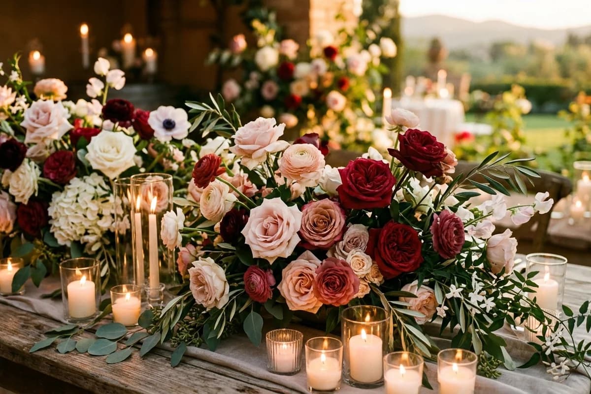 A romantic proposal floral arrangement in blush and white
