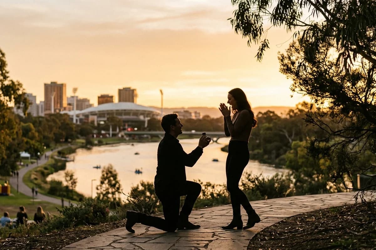 A surprise proposal moment captured from a discreet distance